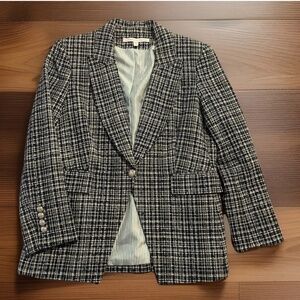VERONICA BEARD Women's Green Blue White Tweed Dickey Blazer 10 Luxury Office